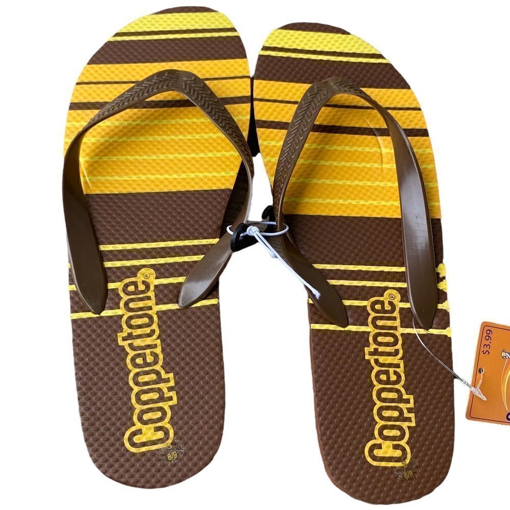 Coppertone Men’s Sz 8-9 Brown Orange Yellow Thong Flip Flop Beach Sandals